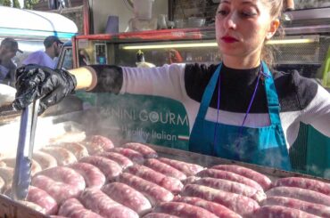 Yummy Sausages from Sicily, Fried Seafood, Pizza. Italy Street Food, London
