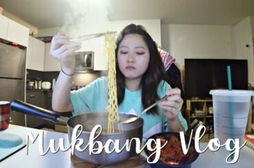 (mukbang vlog) RAMYUN @1AM ...SALTIEST Italian food , CLEANSING w. Spring rolls