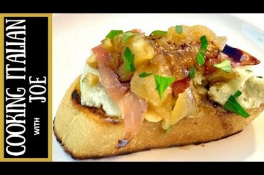 Crostini with Gorgonzola Cheese Caramelized Onions and Walnuts Cooking Italian with Joe