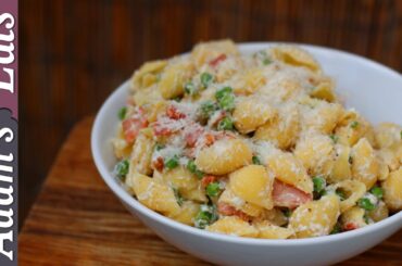 Pasta with peas, bacon and ricotta sauce | Marcella Hazan Italian recipe