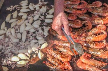 Italy Street Food. Orgy of Fried and Grilled Seafood, Squid, Shrimps, Fish and More