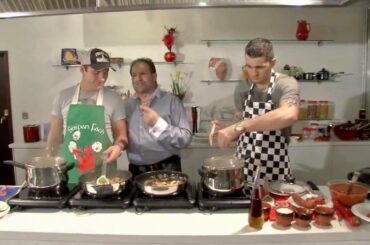 Giovanni Malacrino teaches Italian cooking to Joe Calzaghe and Nathan Cleverly