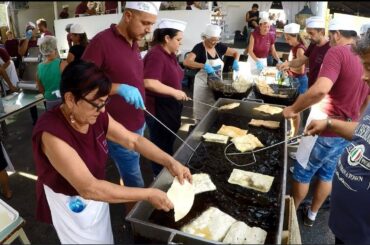 Italian Street Food. Cooking the Fried Dough 'Friciula' with Lard