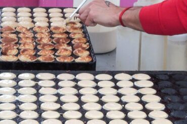 Sweet Street Food Seen in Italy. Dutch Pancakes "poffertjes", Cannoli and More