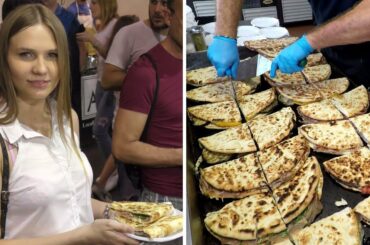 Italy Street Food. Great Skills. Stuffed Flat Bread 'Spianata Bolognese'