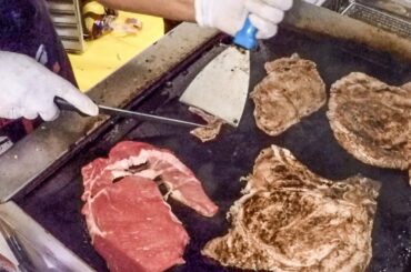 Italy Street Food. Juicy Beef Meat on Grill