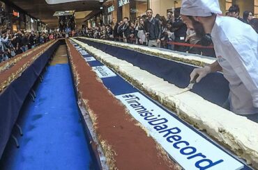 Street Food World RECORD. Making 300 Meters TIRAMISU Cake in Milan, Italy