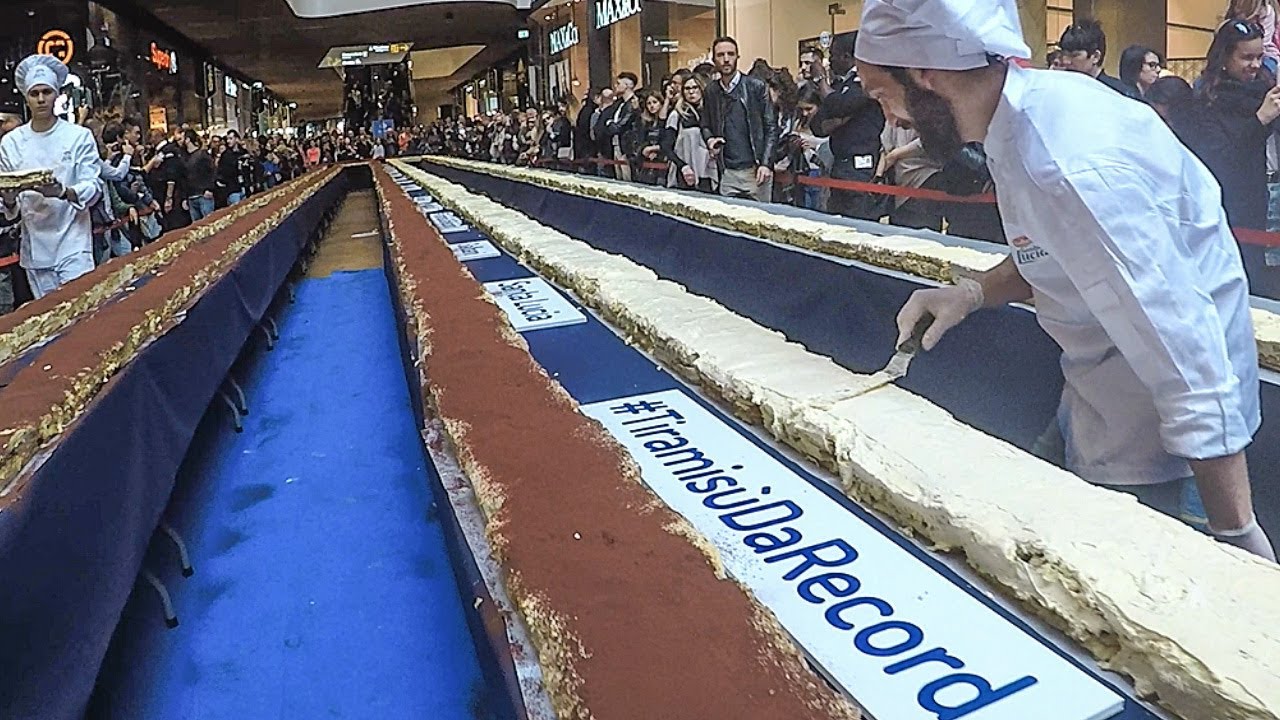 Street Food World RECORD. Making 300 Meters TIRAMISU Cake in Milan, Italy Street Food World RECORD. Making 300 Meters TIRAMISU Cake in Milan, Italy