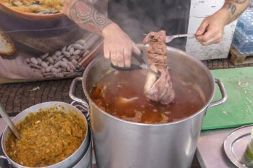 Italy Street Food. Sandwich with Cow Stomach Boiled and Chopped. 'Lampredotto'