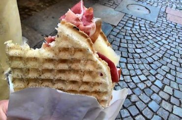 Italian Street Food. Preparing The Gofri Waffle from Turin, Piemonte