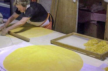 Italy Street Food. Grandma Skills Making 'Tagliatelle' Pasta