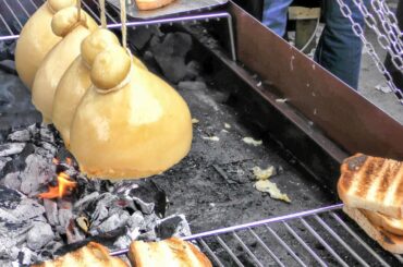 The Hanged Caciocavallo Cheese. Seen at Street Food Parade, Turin. Italy Street Food