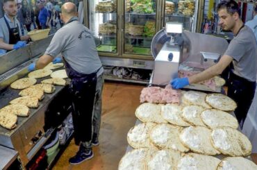 Italy Street Food. Ham and Cheese Flat Bread. 'Spianata Bolognese'