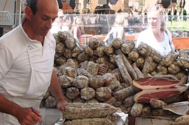 Local Food Market Salò, Garda, Italy - Selling Local Cured Meat