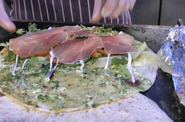London Street Food From Italy. "Piadina" Wraps Hand Made from the Dough. Camden Market