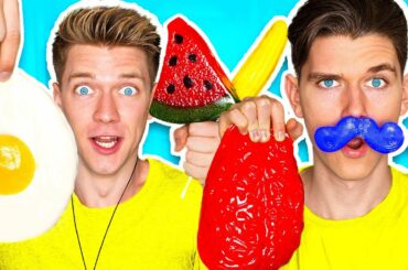 Gummy Food vs. Real Food Challenge! *EATING GIANT GUMMY FOOD* Best Gross Real Worm Candy
