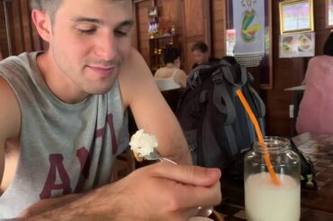 Italian boy try thai food for the first time Padkrapao Spicy food