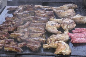Huge Grill, Sausages, Ribs and Meat. Italian Street Food Fair