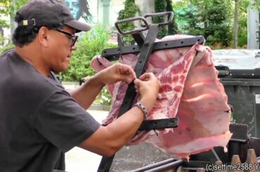 Italy Street Food. Meats from Argentina Grilled at the Turin Street Food Parade