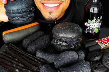 ASMR EATING BLACK FOOD BIG MAC HOT DOG TWIX COOKIES TWINKIES LICORICE CHIPS MUKBANG JERRY NO TALKING