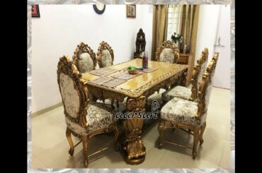 #54 Royal Gold Dining Set Luxurious Designer Dinner table Teak Wood Furniture Ideas aarsunwoods.com
