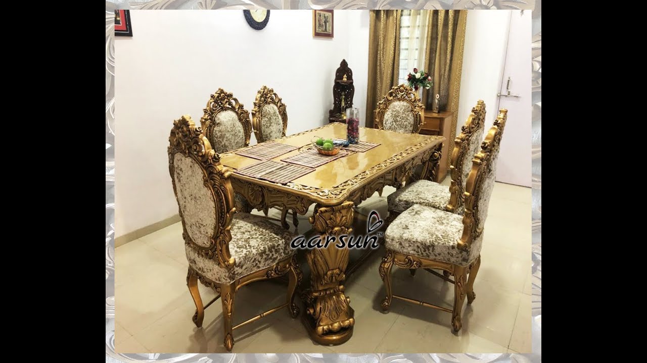 #54 Royal Gold Dining Set Luxurious Designer Dinner table Teak Wood Furniture Ideas aarsunwoods.com #54 Royal Gold Dining Set Luxurious Designer Dinner table Teak Wood Furniture Ideas aarsunwoods.com