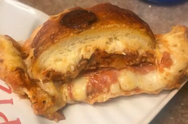 #Pizza #Porn Stuffed #Italian #Bread w Salami Pepperoni Andouille Provolone #Mozzarella Garlic Sauce