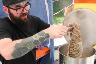 Traditional 'Lampredotto' Sandwich from Tuscany. Street Food in Milano, Italy