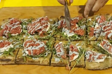 Italy Street Food. Green Pizza with Spirulina Blue-Green Seaweed