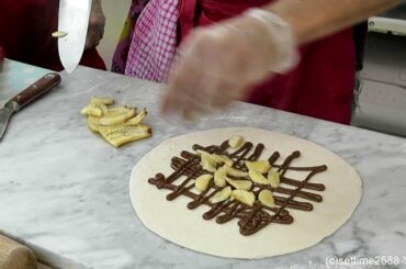 London Street Food. Italian Fried Pizza, Sweet Version with Nutella and Banana. Camden Lock Market