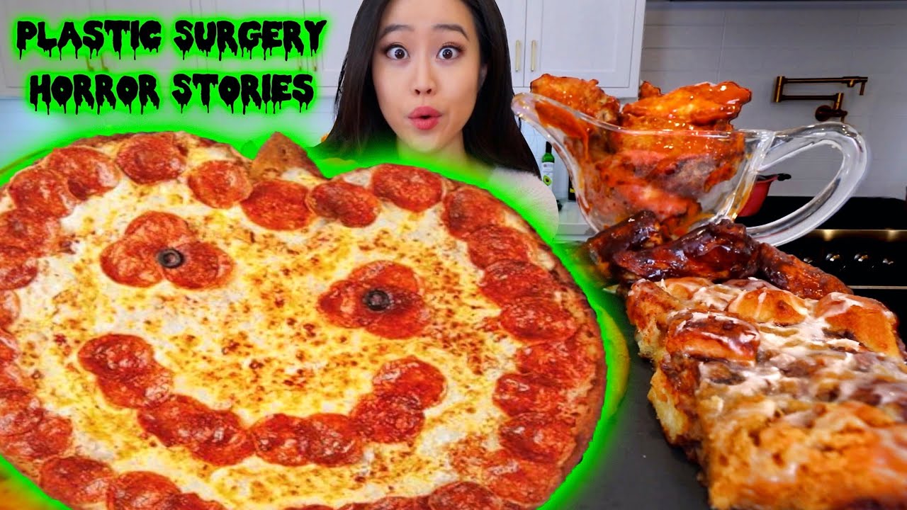 HALLOWEEN SPOOKY PIZZA + SPICY WINGS MUKBANG HALLOWEEN SPOOKY PIZZA + SPICY WINGS MUKBANG