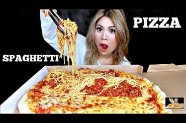 HUGE SPAGHETTI PIZZA (MUKBANG)