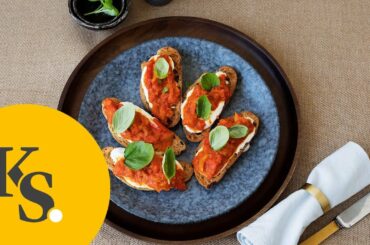 Peperonata and ricotta crostini | Italian cuisine | Starter