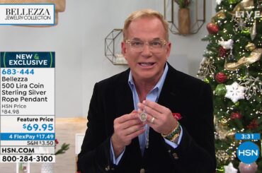 Bellezza 500 Lira Coin Sterling Silver Rope Pendant with...