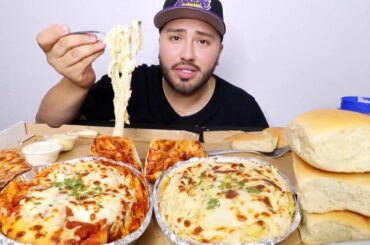 BAKED ZITI + FETTUCCINI ALFREDO + PIZZA | ITALIAN FOOD MUKBANG