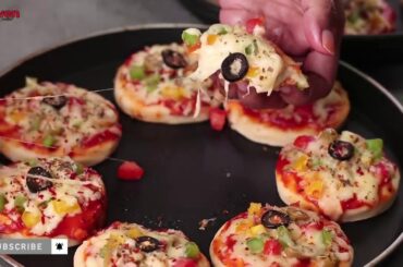 MINI PIZZA ON TAWA I WITHOUT OVEN VEGETABLE MINI PIZZA FOR KIDS I QUICK AND EASY PIZZA RECIPE