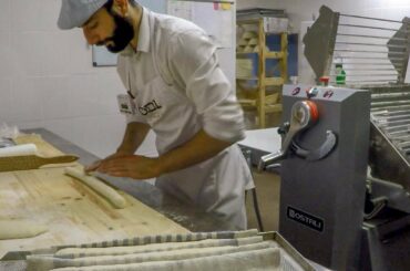 French Baguette and Italian Ciabatta. Making Dough and Baking. Minsk Street Food, Belarus