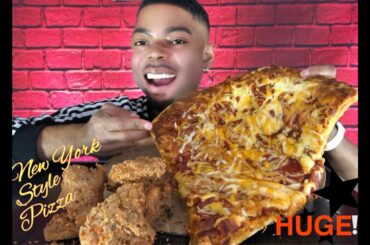 Huge❗️New York Style Pizza+Wings•Mukbang