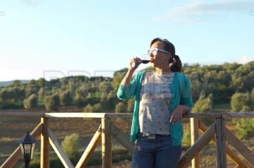 Drinking Wine At Sunset Stock Video