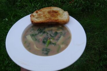 vegan "Lorys' winter soup" turnip top and beans vegetarian family diary