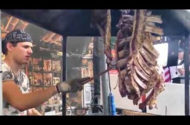 Grilled Meat Roasted Texas Style, Street Food Fair in Italy