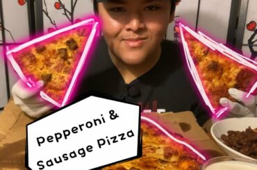 Pepperoni,Italian sausage & double cheese pizza (added Bacon & ground beef)