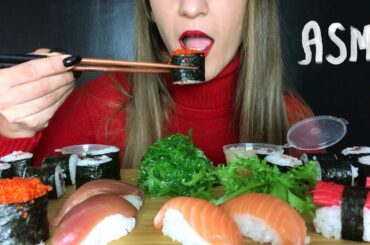 ASMR SUSHI & SASHIMI PLATTER MUKBANG | SALMON & TUNA NIGIRI, SUSHI ROLLS (Eating Sounds) NO TALKING
