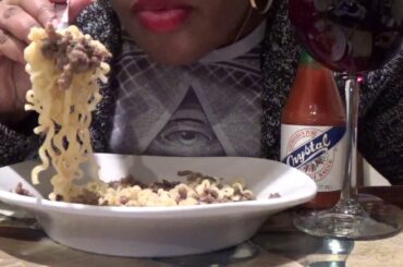 RAMEN NOODLES WITH GROUND BEEF AND WINE MUKBANG NOODLE SLURPING SOUNDS ASMR