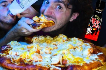 ASMR FIRE SAUCE CHICKEN PIZZA 불닭 3x Cheese | ASMR MUKBANG | Nomnomsammieboy EATING SOUNDS