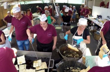 Great Cooking Process. Fried Dough 'Friciula' with Lardo. Italy Street Food