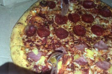 DOMINO’S PIZZA HAM PINEAPPLE PEPPERONI HALF & HALF
