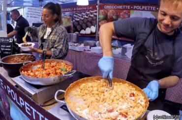 Italian Pasta 'Orecchiette' with 'Burrata' Cheese. Italy Street Food ( 1080 X 1920 50fps )