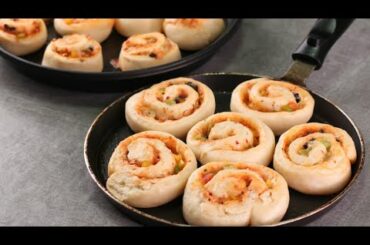 PIZZA PINWHEELS WITHOUT OVEN - PAN/TAWA PIZZA PINWHEELS RECIPE I EGGLESS PIZZA ROLL