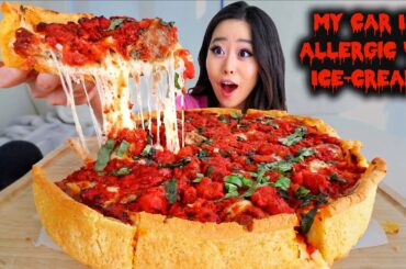 CHEESY DEEP DISH PIZZA STUFFED WITH SPICY ITALIAN MEATBALLS MUKBANG | Eating Show
